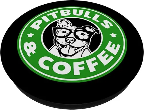 Vista 2 de PitBulls y café gracioso para Pit Bull Papá o Pitbull mamá – popsockets agarre y soporte para teléfonos y tabletas, Negro