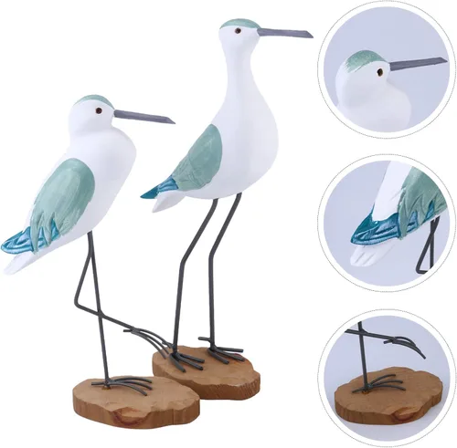Vista 9 de Sewroro 2 estatuas de madera de gaviota, estatuas de madera de gaviota, estatuas de pájaros, figuras de simulación de aves marinas para centro