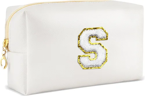 Vista 54 de URSKYTOUS Regalos para niñas, bolsa de maquillaje con inicial, bolsa de cosméticos personalizada con cremallera, bonita bolsa de aseo de viaje, Azul