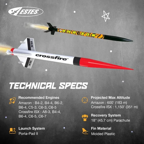 Vista 5 de Estes 1469 Tandem X Rocket Launch Set, conjunto de modelo de cohete volador preconstruido para principiantes para edades de 10+, incluye sistema