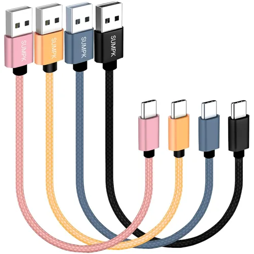 Vista 9 de Cable USB C de 1 pie, paquete de 4 unidades, cable USB A a USB C de carga rápida 3A, cable trenzado de nailon compatible con Samsung Galaxy A10e A20