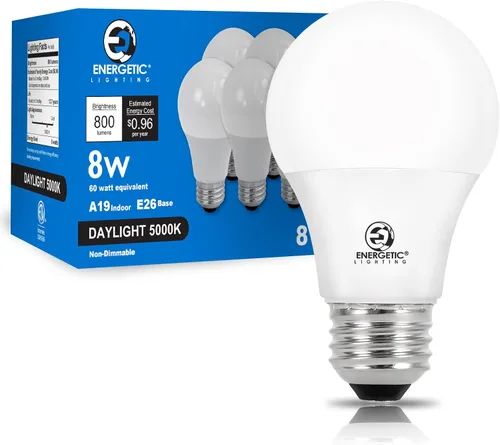 Vista 10 de E ENERGETIC LIGHTING Bombillas equivalentes a 60 vatios, bombillas LED blancas suaves A19, base E26 de 15000 horas, bombilla de 8 W, 800 LM, 2700 K
