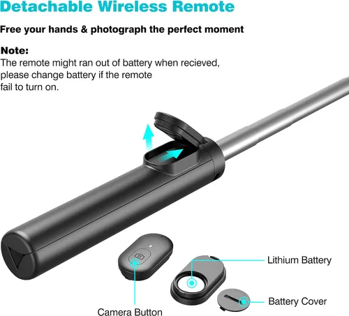 Vista 2 de Palo selfie, trípode extensible para selfie stick con control remoto inalámbrico y soporte para teléfono, trípode portátil para selfie grupal