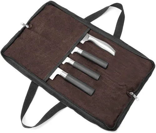 Vista 12 de Rollo de cuchillos, bolsa resistente para cuchillos, estuche de lona encerada con 4 ranuras para cuchillos y herramientas de cocina, bolsa