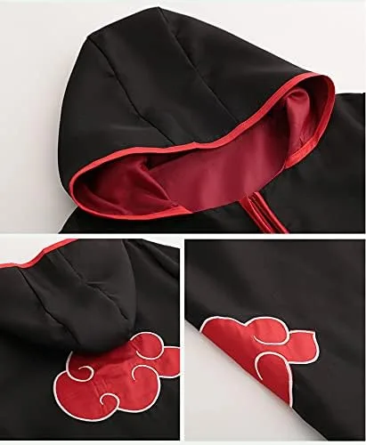 Vista 2 de Disfraz de Halloween para cosplay 3 piezas unisex bata larga de Akatsuki con diadema
