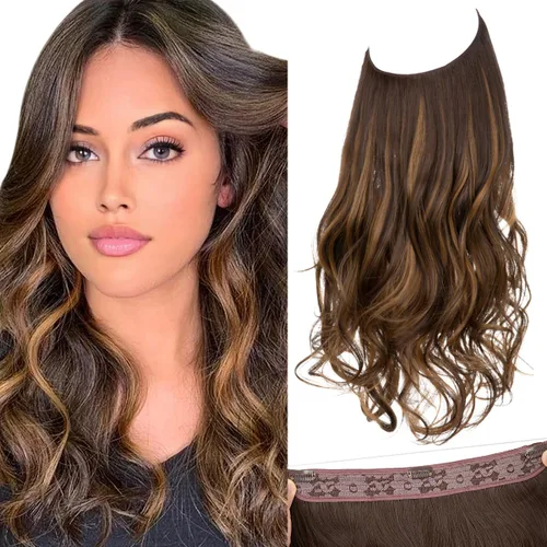 Vista 10 de SARLA Extensiones de cabello con alambre invisible con 3 clips, postizo sintético corto, ondulado, rizado, diadema ajustable transparente