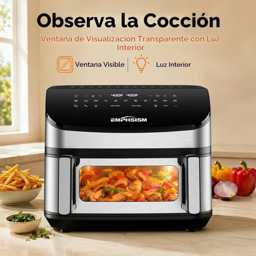 Vista 5 de Emphsism Freidora de aire grande de 12 cuartos de galón, 13 en 1 con control de precisión de 10 °F, freidora de aire de doble zona con divisor