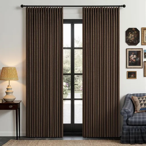 Vista 69 de Cortinas opacas de lino plisado natural de 96 pulgadas de largo