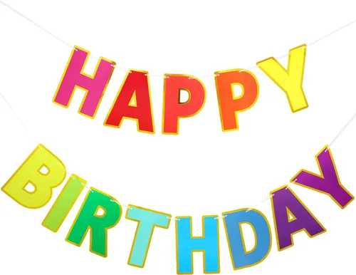 Vista 13 de Pancarta de Feliz Cumpleaños con Purpurina Negra - 9 pies Pre-Ensartada Sin Bricolaje Cartel de Fondo para Fiestas, Adultos, Niños, Mujeres