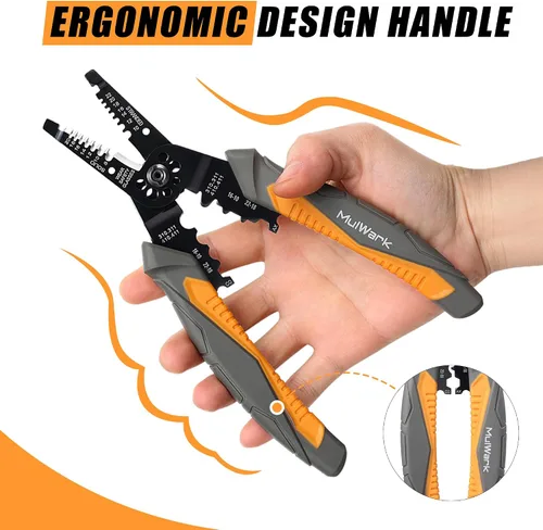 Vista 5 de MulWark Pelacables automático autoajustable 3 en 1, cortador/engarzador, alicates múltiples de 8 pulgadas para pelar cables eléctricos, corte