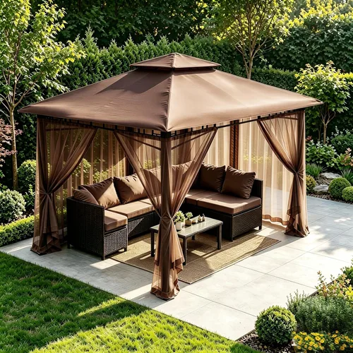 Vista 5 de Tanxianzhe Mosquitera de Repuesto para Gazebo de 10'x10' Paredes Mosquiteras de Patio de 4 Paneles con Cremallera (Marrón)
