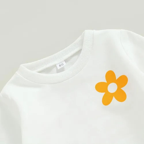 Vista 2 de Lamuusaa Sudadera con cuello redondo y estampado de letras para bebé, pantalones acampanados, ropa de cumpleaños, 6M-5T