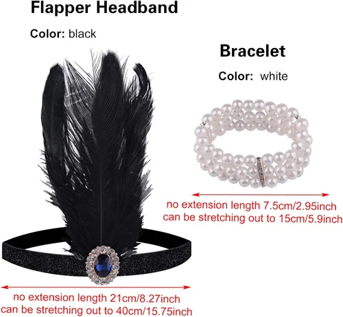 Vista 6 de PLULON 1920s Sequin Beaded Fringed Flapper Dress with 20s Accessories Set