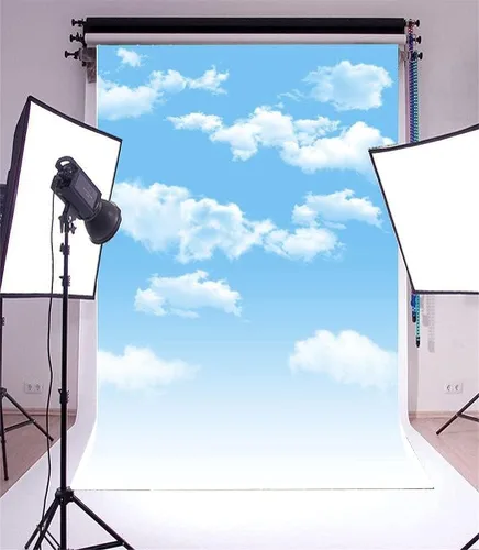 Vista 12 de AOFOTO Telones de fondo de cielo azul de 3 x 5 pies, nubes blancas, sesión de fotos, fondo de fotografía, accesorios de estudio, gota de video
