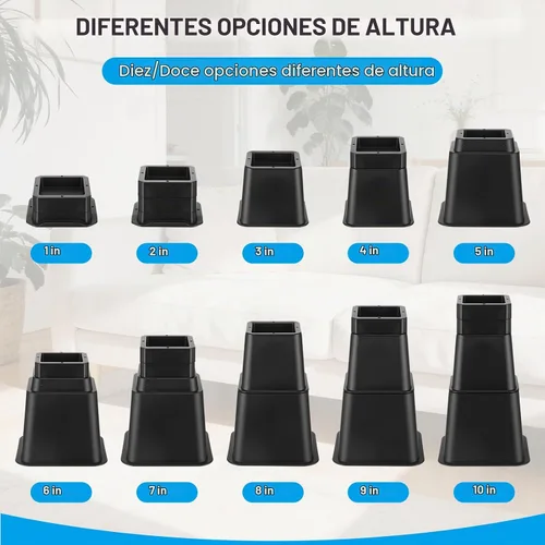 Vista 3 de Relaxweex 20 elevadores de cama resistentes de 1 a 10 pulgadas, ajustables