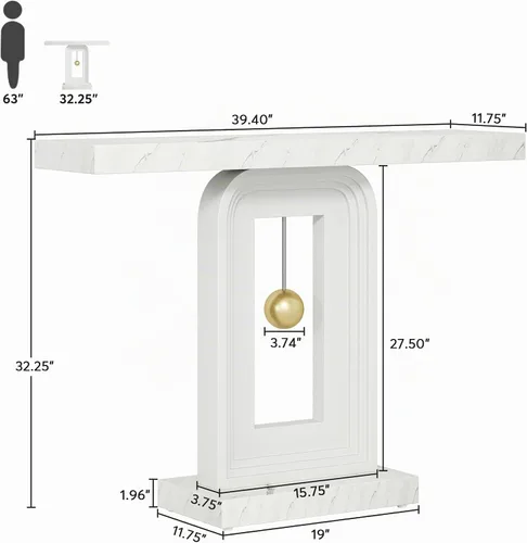 Vista 2 de Tribesigns Mesa consola moderna, mesa de sofá de mármol sintético de 40 pulgadas, mesa de entrada contemporánea con base en forma de péndulo