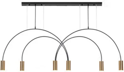 Vista 10 de Líneas geométricas nórdicas forma arqueada colgante de luz altura ajustable lámpara de metal iluminación negro oro moderno lámpara colgante