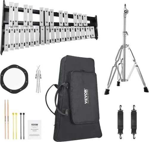 Vista 10 de VEVOR Kit de Xilófono Glockenspiel de 30 Notas, Juego de Instrumentos de Percusión Profesional con Mazos, Baquetas, Atril, Almohadilla de Práctica