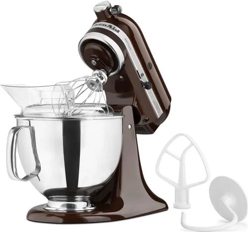 Vista 26 de KitchenAid Artisan Series Batidora de Pie con Cabezal Inclinable de 5 Cuartos con Escudo Vertedor KSM150PS, Crema de Almendra