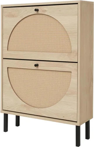 Vista 18 de ZeHuoGe Zapatero de ratán natural con 2 cajones abatibles, zapatero negro para tacones, zapatillas, zapatero independiente para entrada y pasillo