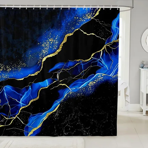Vista 7 de Erosebridal Cortina de ducha de mármol negro, 72 pulgadas de ancho x 72 pulgadas de largo, juego de baño con grietas doradas, tela de textura