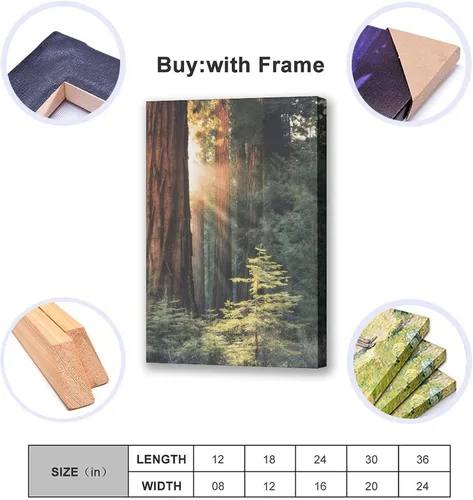 Vista 5 de Póster de lienzo con diseño de árbol de secuoya con salida del sol, bosque, naturaleza, decoración de dormitorio, paisaje deportivo, oficina
