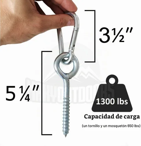 Vista 5 de Kit colgante de hamaca prémium con capacidad de carga de 1300 libras Ganchos y mosquetones resistentes y ultra duraderos para soporte de hamaca