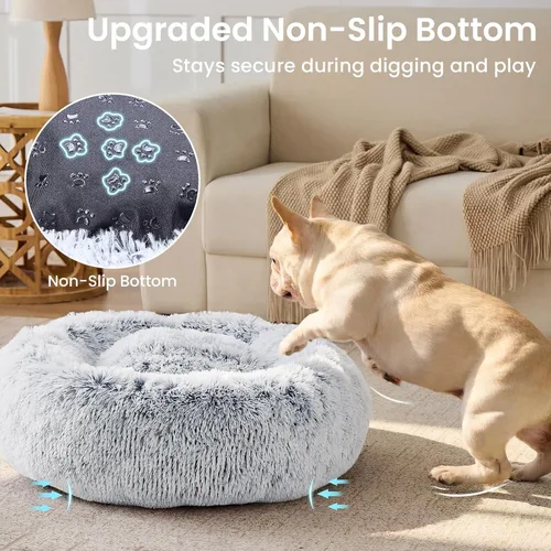 Vista 5 de JOLLYVOGUE - Cama calmante para perros y gatos pequeños y medianos, antiansiedad, redonda, suave, acogedora con parte inferior antideslizante