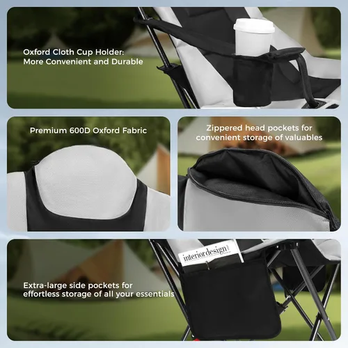 Vista 6 de OUTSIDER - Silla de camping plegable con calefacción de 3 posiciones Heavy Duty 350 Lbs Capacity Camping Chairs with 3 Heat Levels, Cup Holder