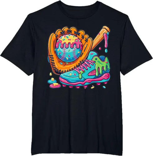 Vista 11 de Ice Cream Drip Baseball Stuff Baseball Drip For Boys Youth T-Shirt, Negro -, Pequeña