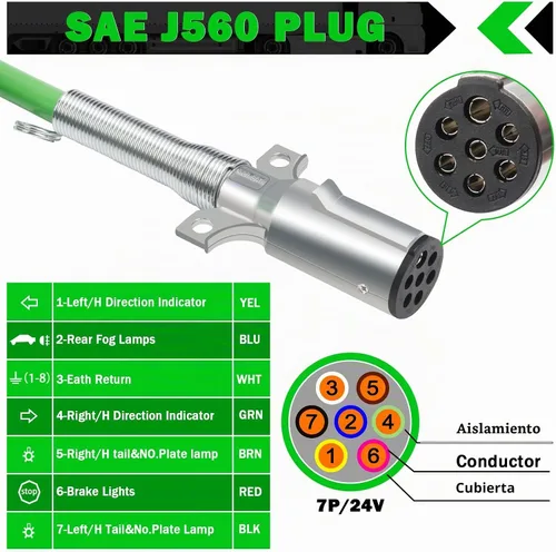 Vista 3 de CheeMuii Paquete de 2 cables de remolque de 7 vías de 12 pies, cable de alimentación eléctrica ABS de alta resistencia, cable de alimentación verde