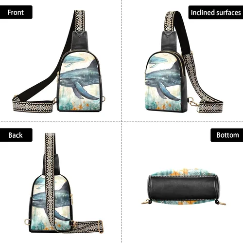 Vista 4 de Sling Backpack Whale Vintage Sling Bag for Women Crossbody Shoulder Bag Leather Fanny Pack Chest Bag for Travel Hiking 202A1814