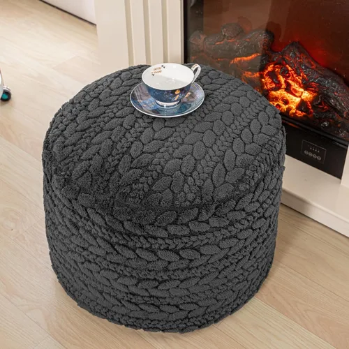 Vista 6 de Poofieotto Funda para puf otomano sin relleno: taburete redondo de piel sintética, puf de felpa (sin relleno incluido), perfecto para sala de estar