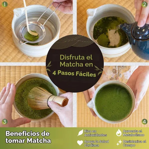 Vista 6 de HIBINO Juego de matcha japonés Kit de matcha de 5 piezas con cuenco y Beige rústico.