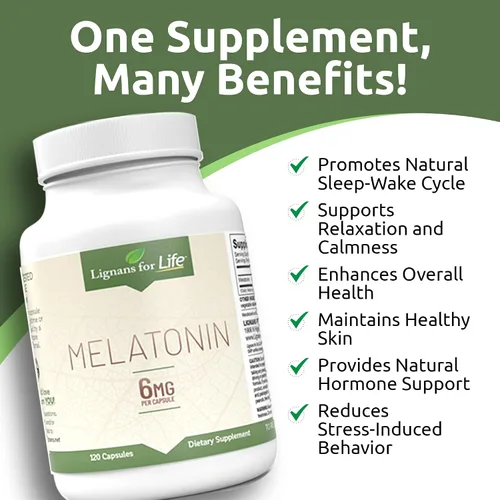 Vista 6 de Lignans for Life Melatonina para perros y personas, 6 mg - 120 cápsulas