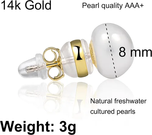 Vista 7 de Cowlyn Aretes de perlas I cultivadas en agua dulce, chapados en oro de 14 quilates, AAAAAAA+ de calidad seleccionada a mano, joyería hipoalergénica