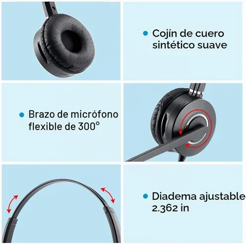 Vista 3 de VT Auriculares de Teléfono-Cabeza Micrófono Cancelación de Ruido QD - Auriculares de Centro de Llamadas de Desconexión Rápida con Cables RJ09