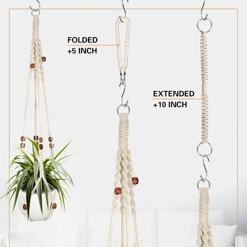 Vista 3 de Augshy Colgador de plantas de macramé, 2 piezas de soporte colgante para plantas con extensor, colgadores de plantas para decoración de interiores