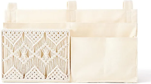 Vista 9 de Mkono Organizador colgante para mesita de noche, litera tejida con 7 bolsillos, bolsa de almacenamiento para cama, estilo bohemio, con control