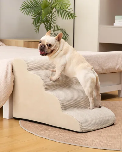 Vista 3 de Aodisman Escaleras para perros para cama o sofá, escaleras para mascotas de Beige