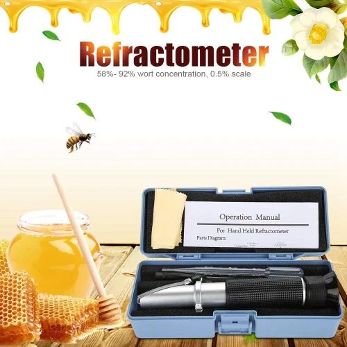 Vista 2 de Refractómetro con ATC, refractómetro de 58 a 92% de mosto específico de gravedad de cerveza exprimidor de frutas de vino hidrómetro de prueba