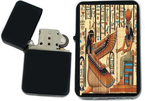 Vista 10 de Faraón, egipcio, tutankamón, cleopatra, ojo de Horus, pirámides-Ankh, leona-diosa única coleccionable s Infinity negro mate encendedores a prueba