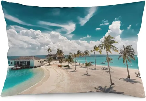 Vista 29 de Protector de almohada de playa con palmeras tropicales de 16 x 14 pulgadas, palmeras de playa, paisaje marino costero, decorativo, rectangular