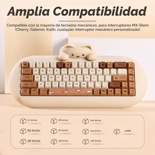 Vista 2 de YUNZII Coffee Cat Dye Sub PBT Keycaps, 152 teclas completas de sublimación por tinte, juego de teclas personalizadas con extractor de teclas