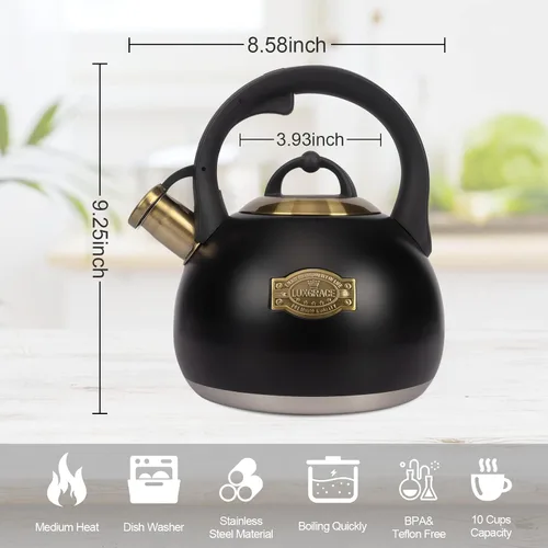 Vista 6 de Tetera para estufa, hervidor de agua de acero inoxidable de grado alimenticio, tetera para el hogar y la cocina, 3.1 cuartos de galón