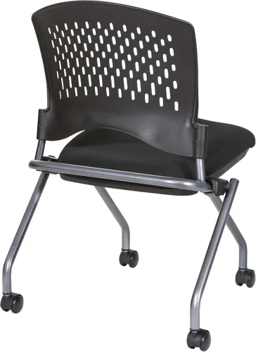 Vista 5 de Office Star - Silla anidadora plegable de plástico ventilado alrededor de la espalda, paquete de 2, tela FreeFlex de carbón