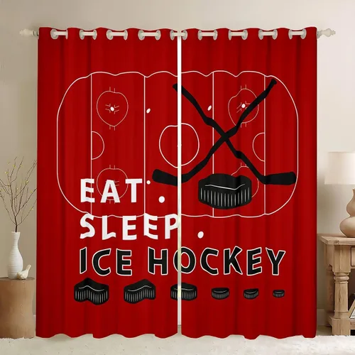 Vista 39 de Erosebridal Hockey Blackout Curtains for Boys,Blue and Black Sports Curtains & Drapes for Kids Teen,Ball Games Gamer Bedroom Decor,Ice Hockey Field