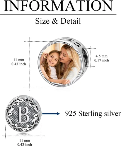 Vista 5 de LELCHOUY - Collar de pulsera con dije de foto inicial personalizable, plata con letras personalizadas para mujer