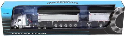 Vista 6 de First Gear DCP 1/64 Blanco/Cromo Kenworth T800 w/Chrome East Genesis II Remolques de descarga final 60-1571
