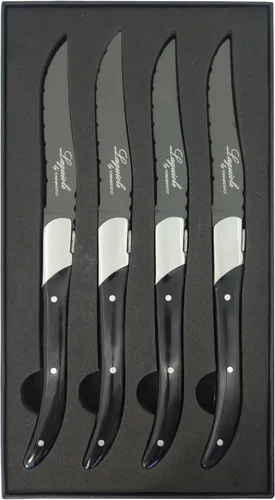 Vista 5 de TopKnife Laguiole - Juego de cuchillos para carne, titanio gris, mango de resina negra, juego de 2